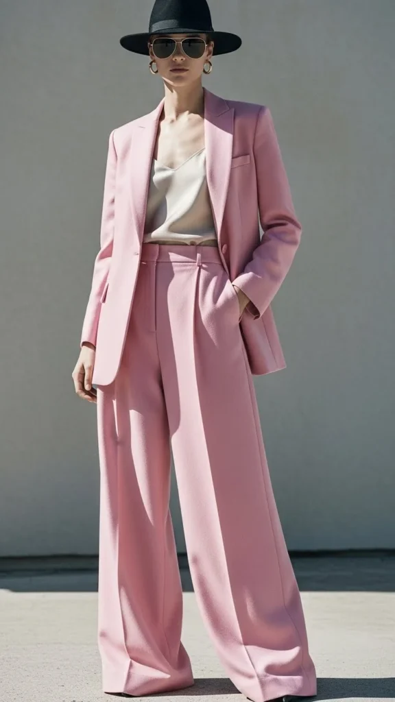Pink Blazer With Wide-Leg Pants