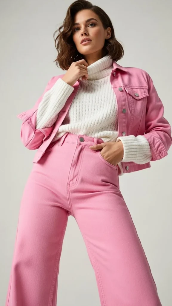 Pink Denim With White Knit