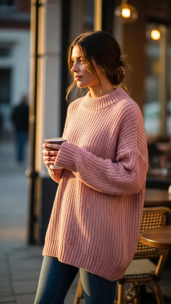 Pink Knit Sweater and Jeans