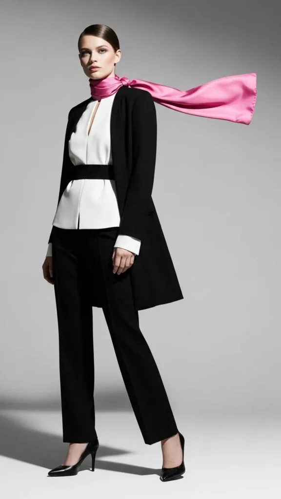 Pink Scarf With Monochrome Outfit