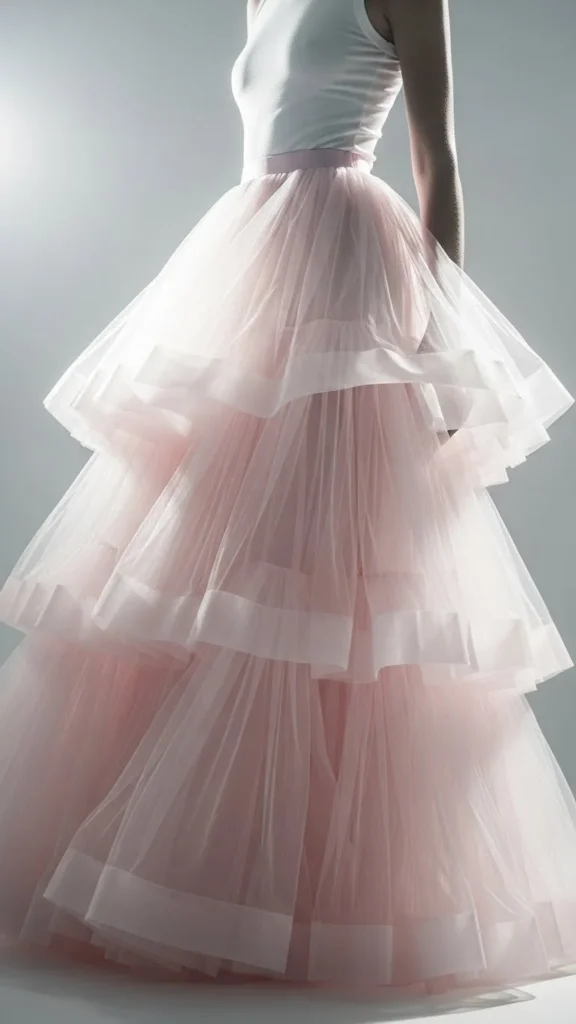 Pink Tulle Skirt with White Top
