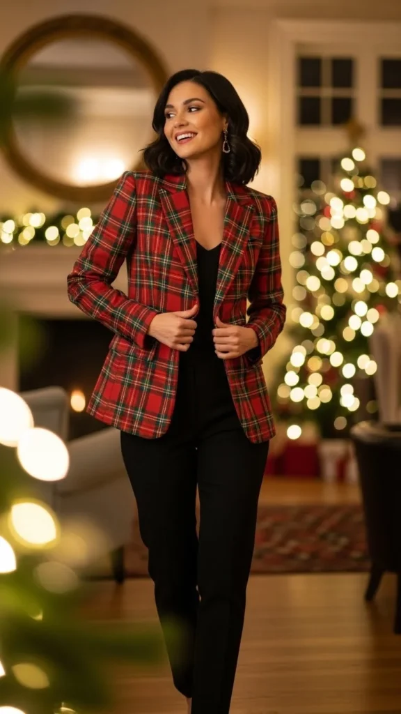 Plaid Blazer & Black Pants