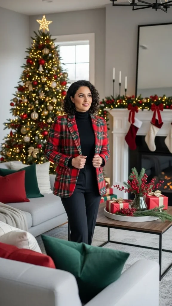 Plaid Blazer & Black Pants