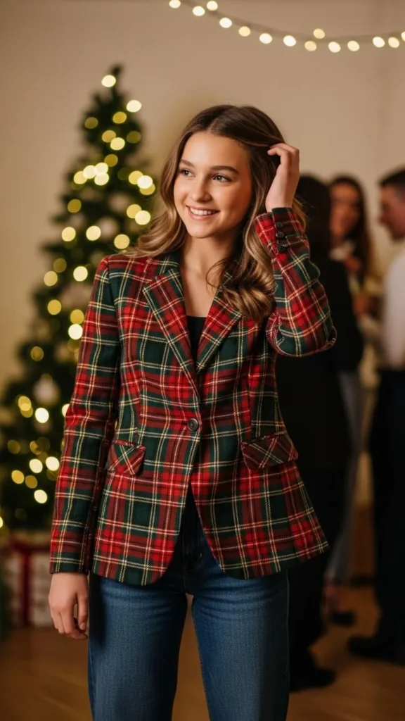 Plaid Blazer With Straight Jeans