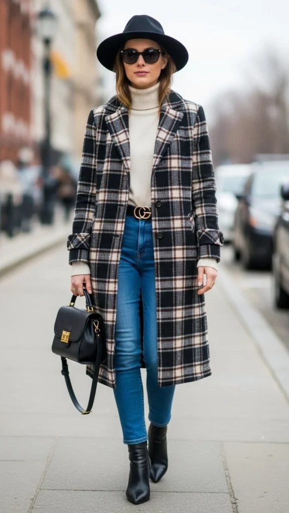 Plaid Coat With Denim