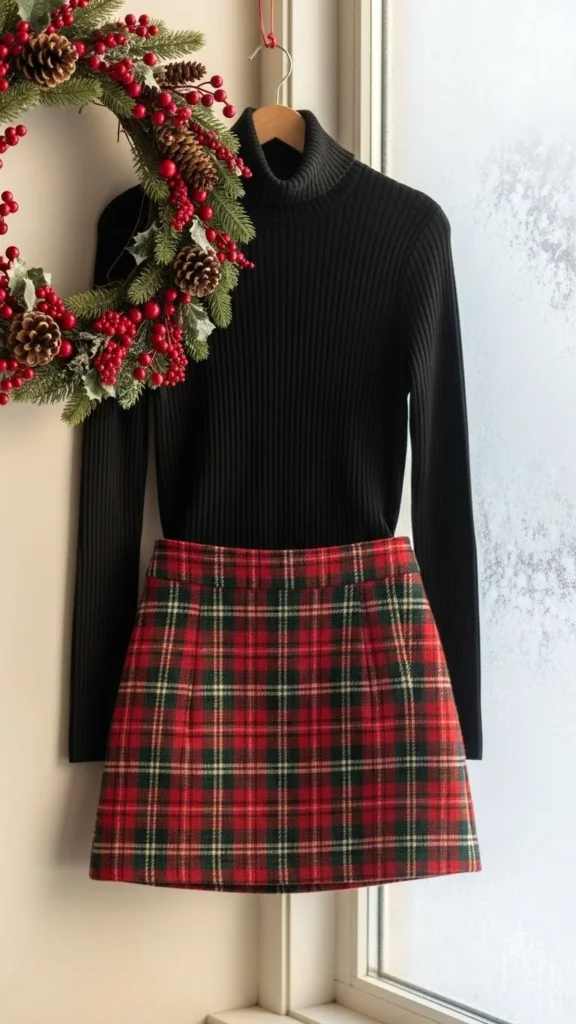 Plaid Mini Skirt With a Black Turtleneck