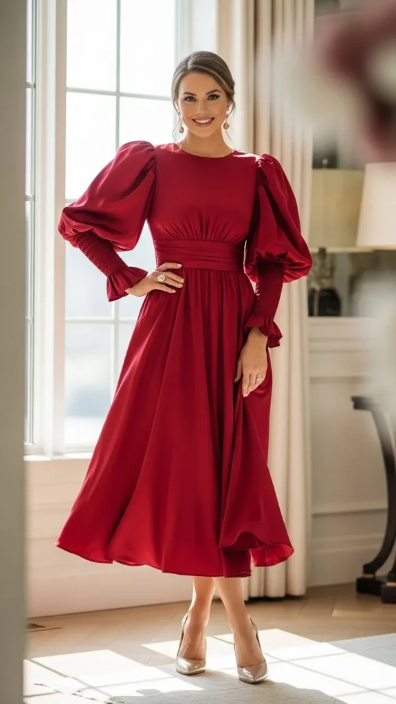 Puff Sleeve Midi Dress