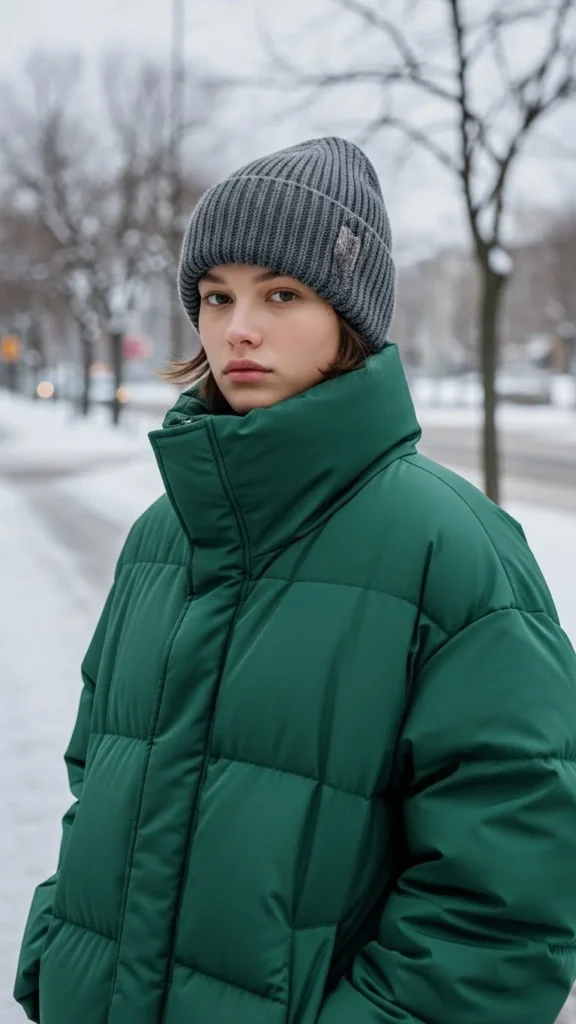 Puffer Jacket With Knit Beanie
