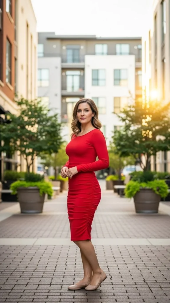 Red Bodycon Dress with Flats