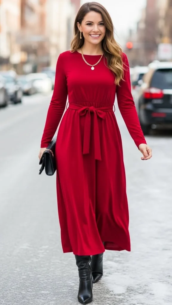 Red Long Sleeve Dress Look