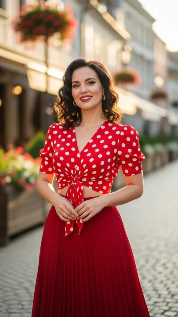 Red Polka Dot Blouse with Skirt