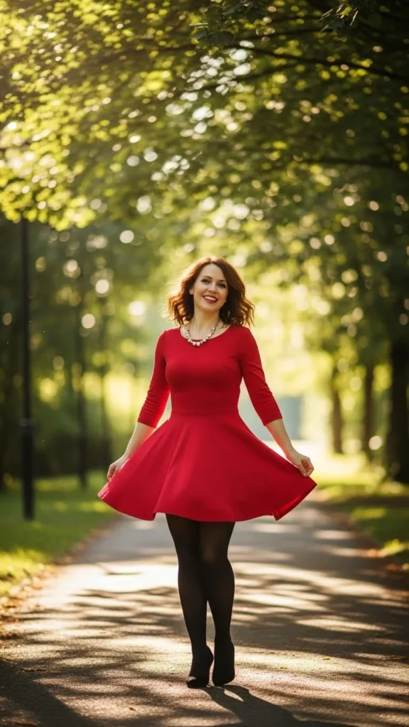 Red Skater Dress with Tights
