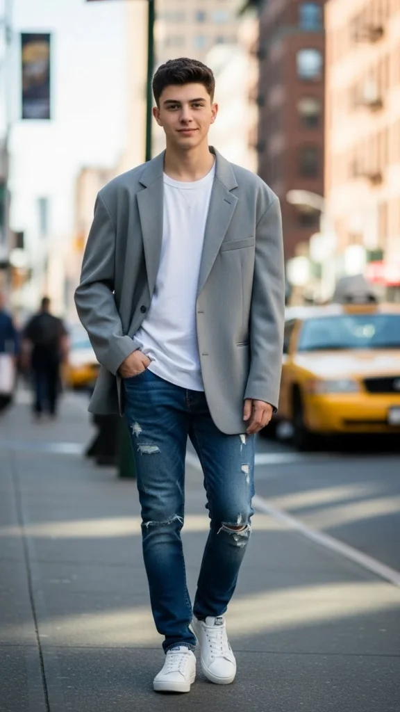 Relaxed Blazer With Casual Tee