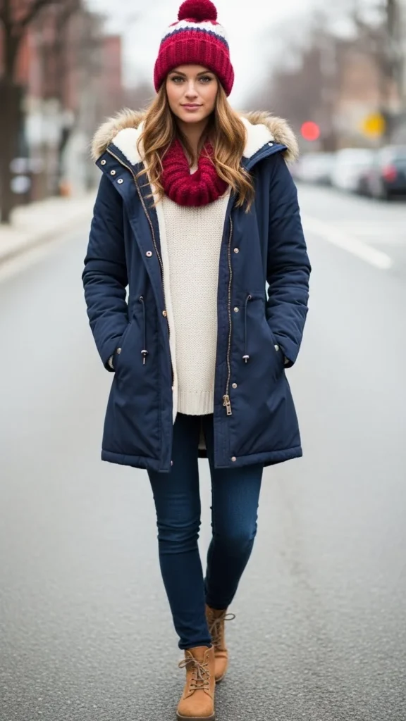 Relaxed Parka With Knit Accessories