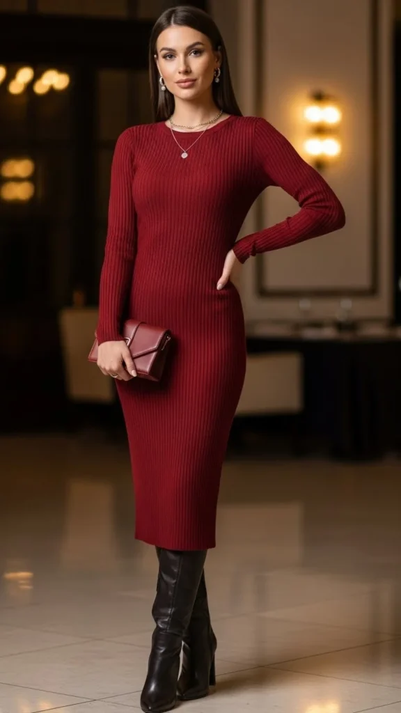 Ribbed Dress with Boots