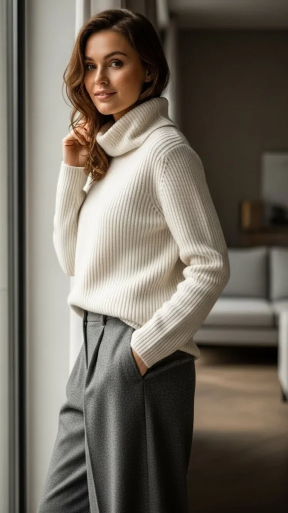 Ribbed Turtleneck With Wide-Leg Pants
