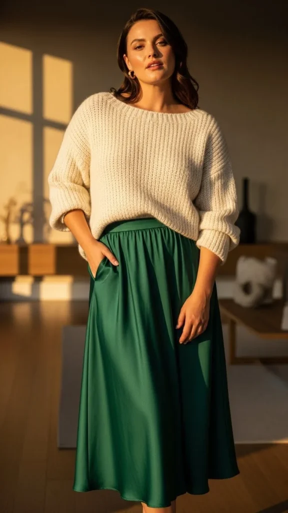 Satin Skirt With Cozy Sweater