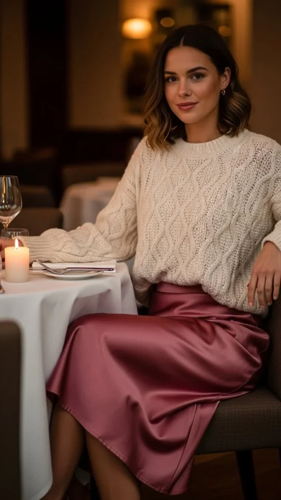 Satin Skirt With Cozy Sweater
