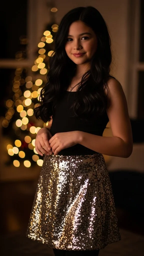 Sequined Skirt With a Simple Black Top