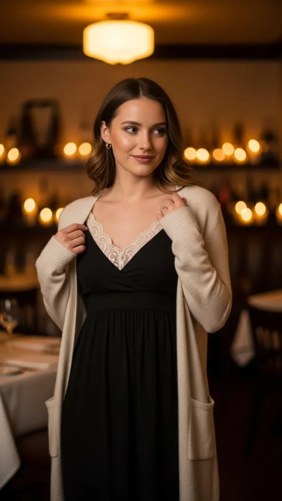Simple Black Dress With Cozy Layers