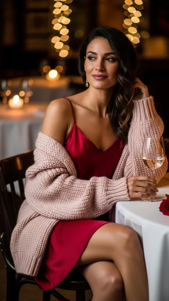 Slip Dress With Chunky Cardigan