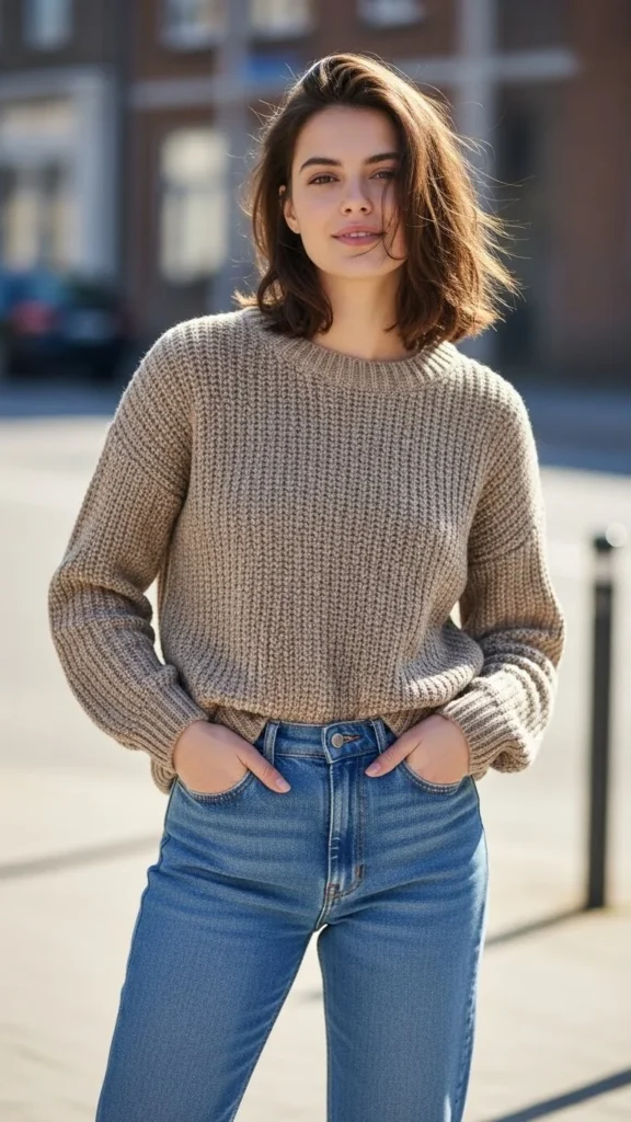 Soft Knit Sweater With Straight Jeans