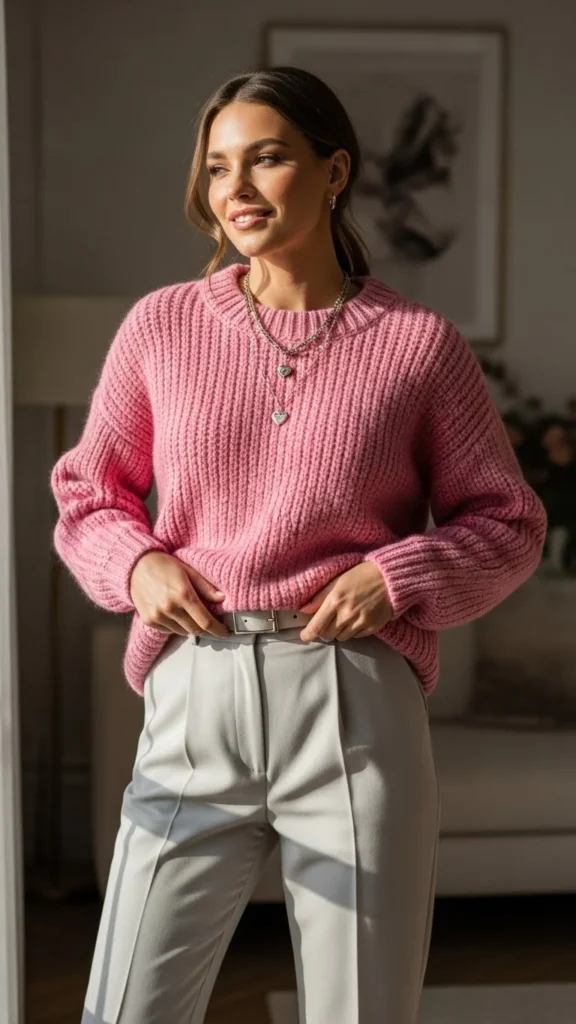 Soft Pink Sweater with Trousers