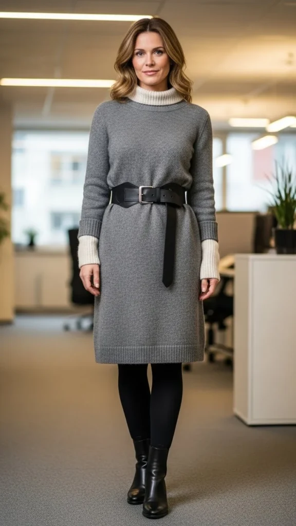 Sweater Dress With Structured Belt