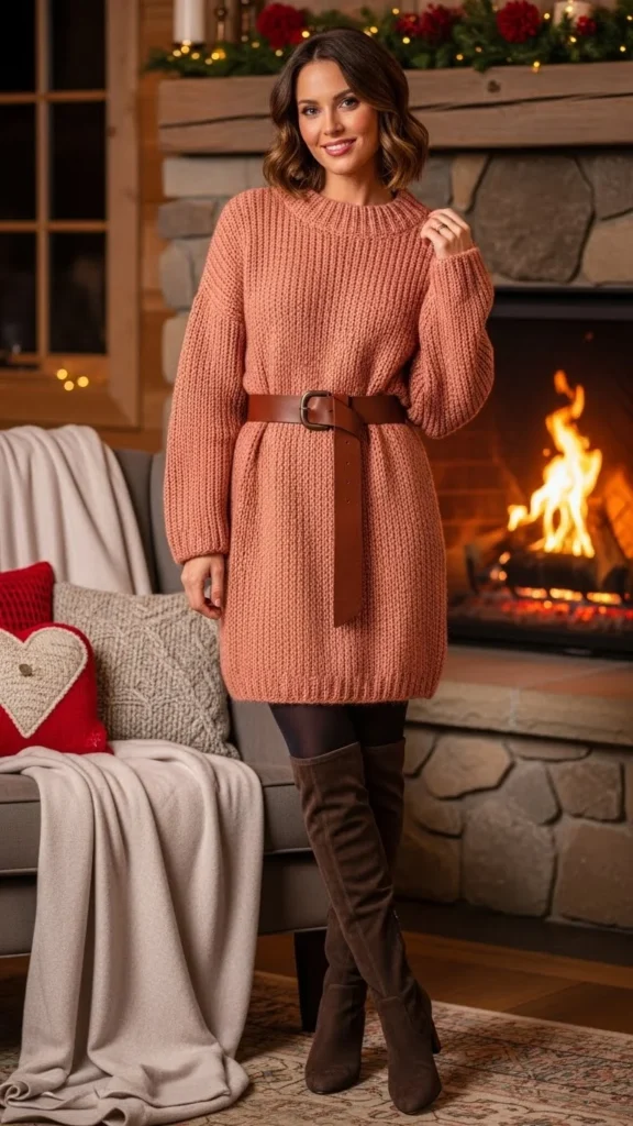 Sweater Dress with Wide Belt