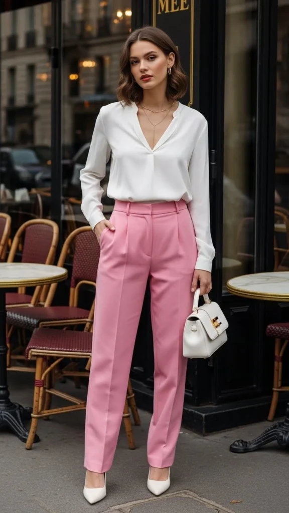 Tailored Pink Pants With a Crisp White Top