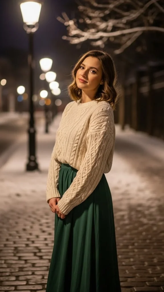 Textured Knit Paired with a Midi Skirt