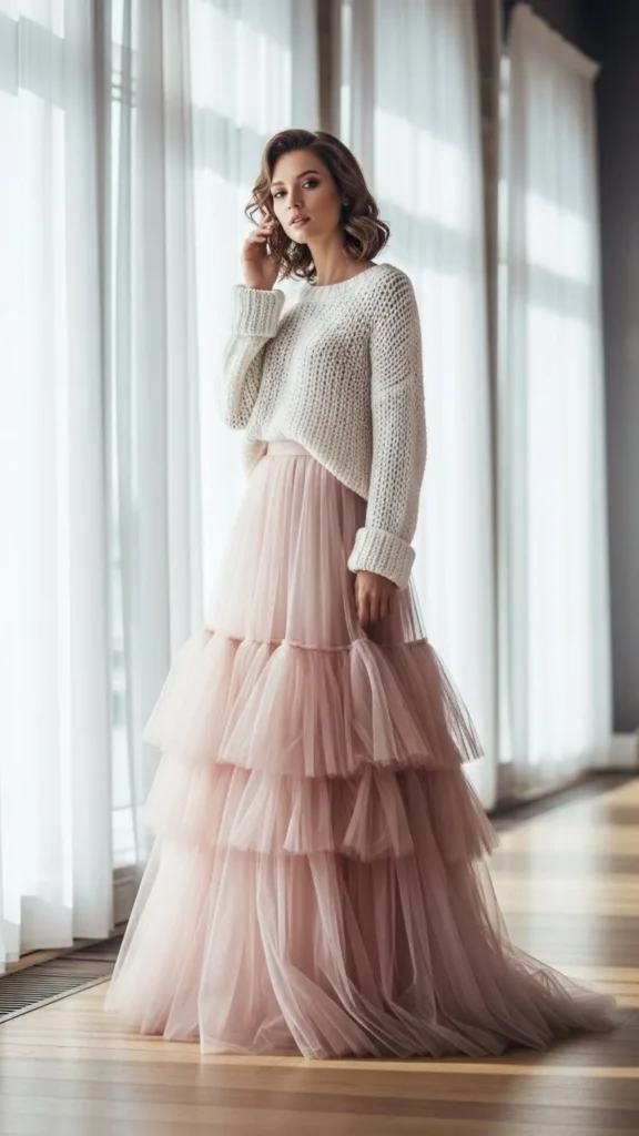 Tulle Skirt With Casual Sweater