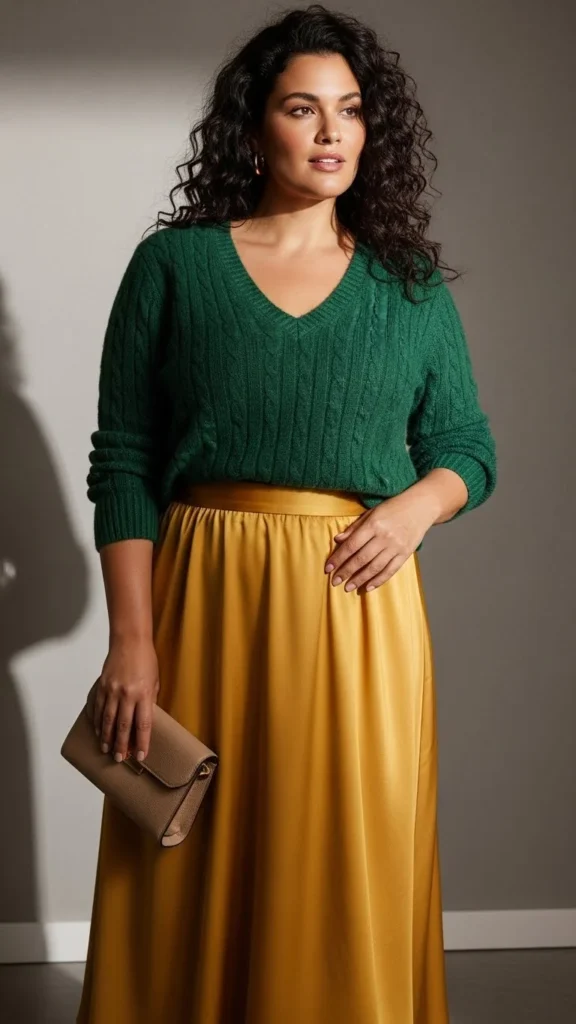 V-Neck Sweater With Midi Skirt