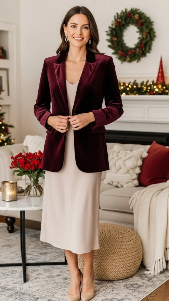 Velvet Blazer Over Simple Dress