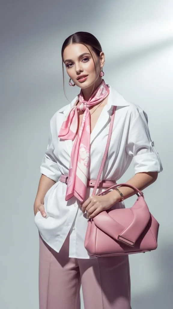 White Button-Up With Pink Accessories