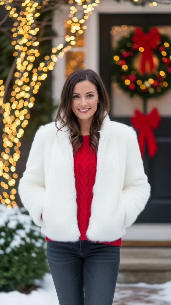 White Faux Fur Jacket & Skinny Jeans