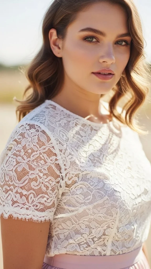 White Lace Top with Pink Skirt