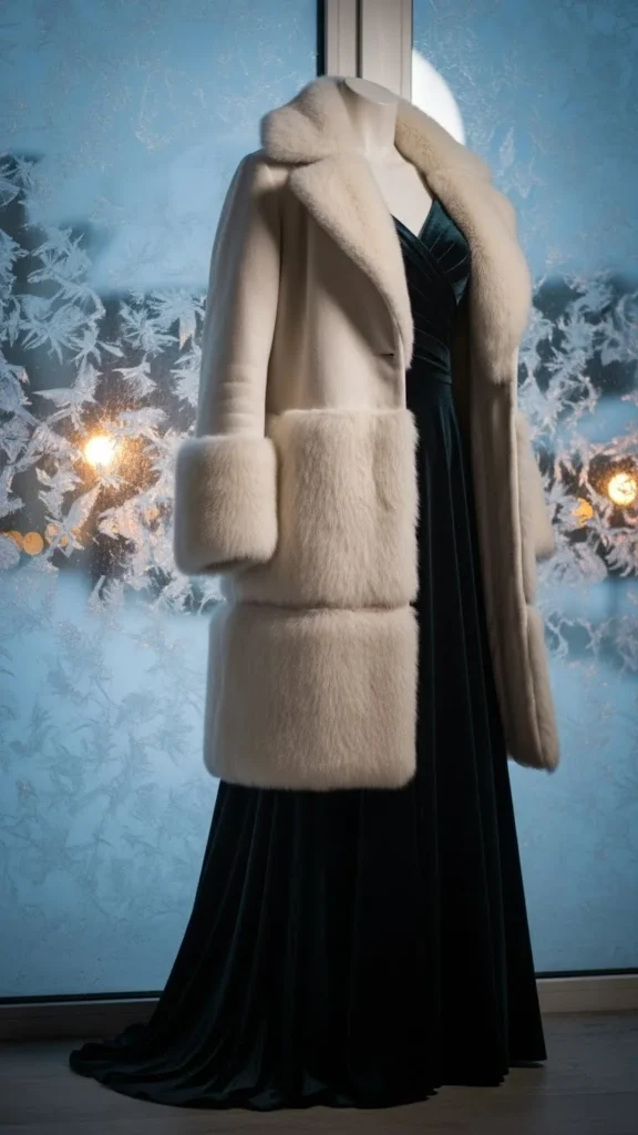 Winter-White Coat With a Dark Dress