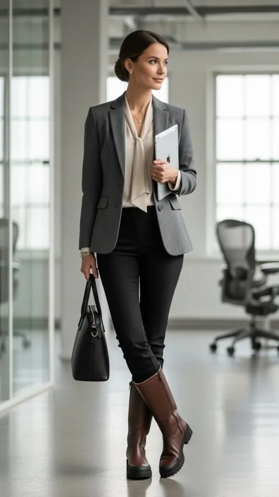 Workday Boots With Tailored Outfit