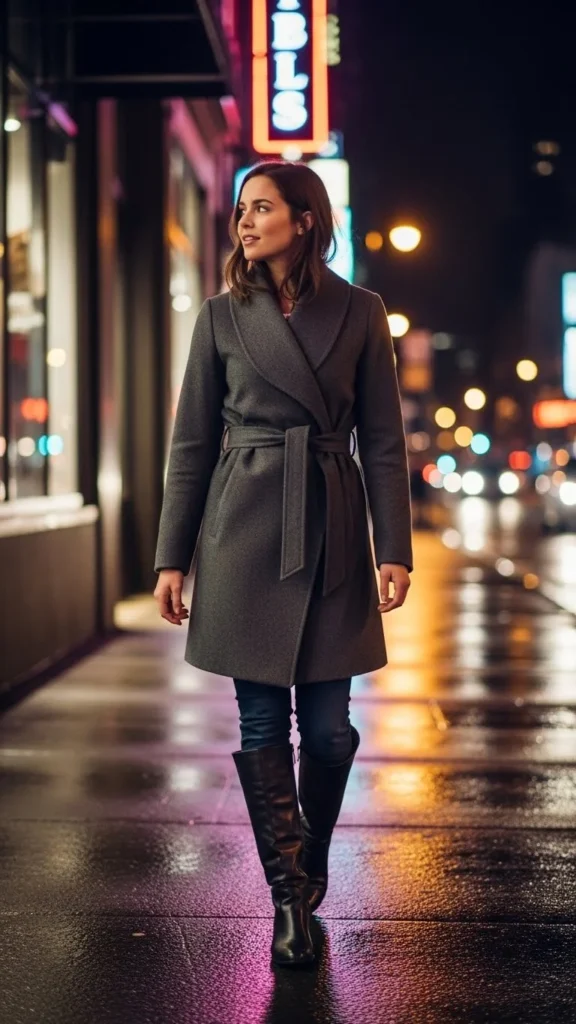 Wrap Coat with Slim-Fit Jeans