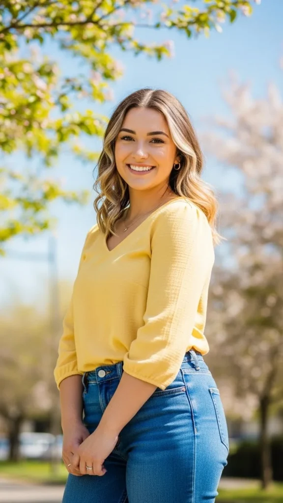 Butter Yellow Top with Blue Jeans