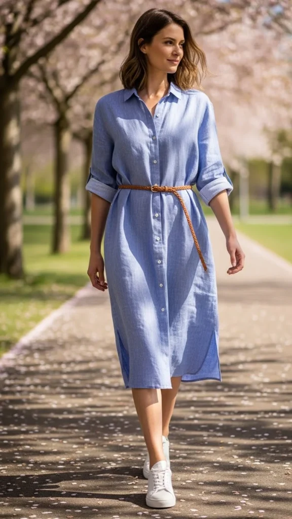 Casual Shirt Dress with Sneakers