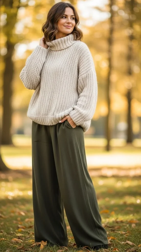 Chunky Knit Sweater with Wide-Leg Pants