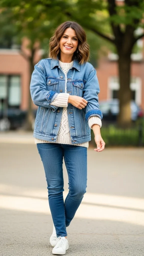 Denim Jacket with Knit Layers