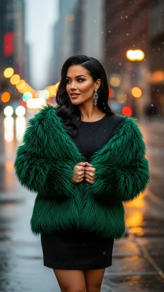 Faux Fur Jacket Over Mini Dress