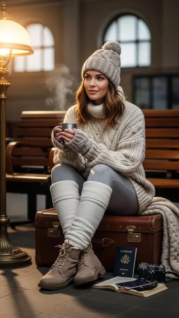 Fleece-Lined Leggings With Chunky Knit