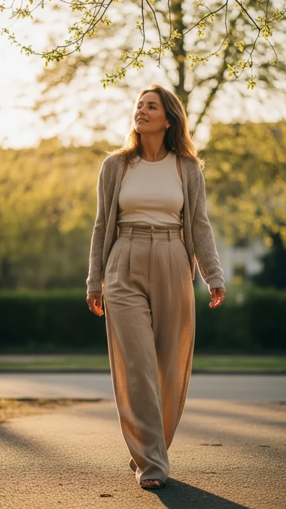 Linen Trousers With Tank and Cardigan