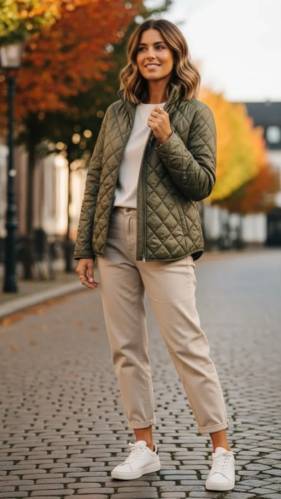 Quilted Jacket with Neutral Pants