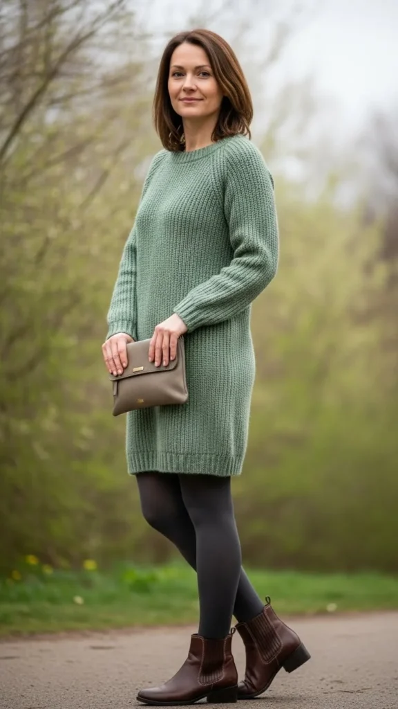 Sage Sweater Dress for Cool Weather