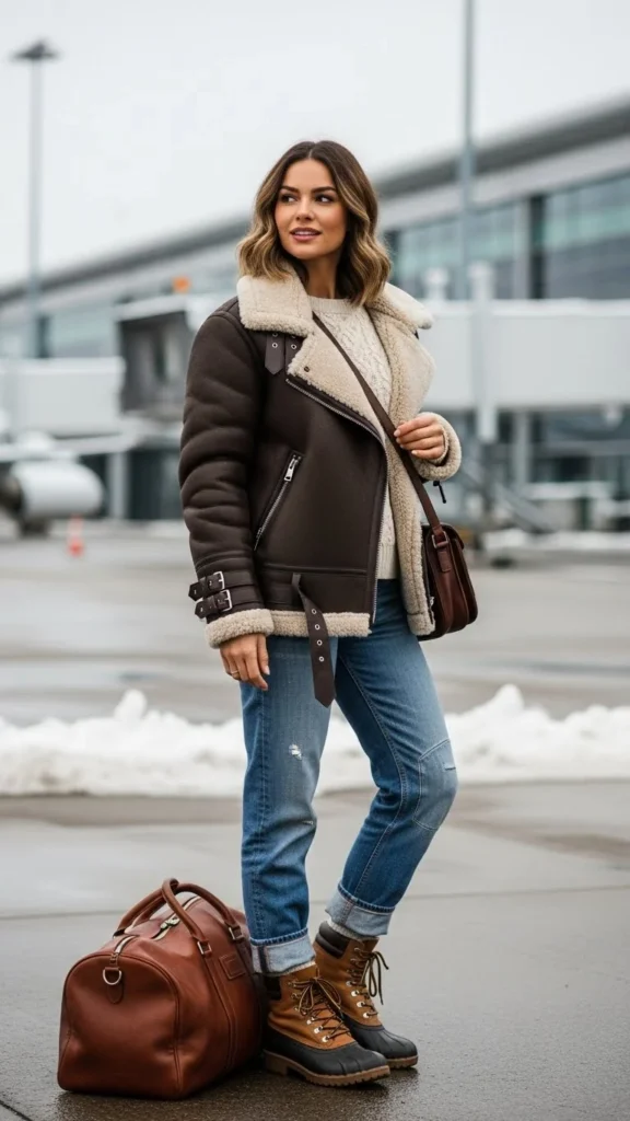 Shearling Aviator Jacket With Jeans